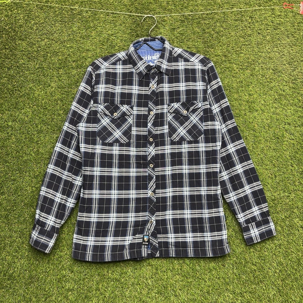 Kuhl Fugitive Flannel Shirt Mens Small Blue Plaid Lightweight Button Up Outdoor